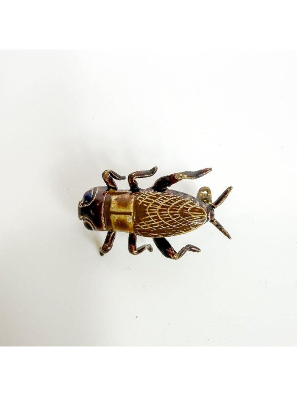 Vintage Bronze Tone Enameled Cricket Insect Brooch Pin Made In Korea